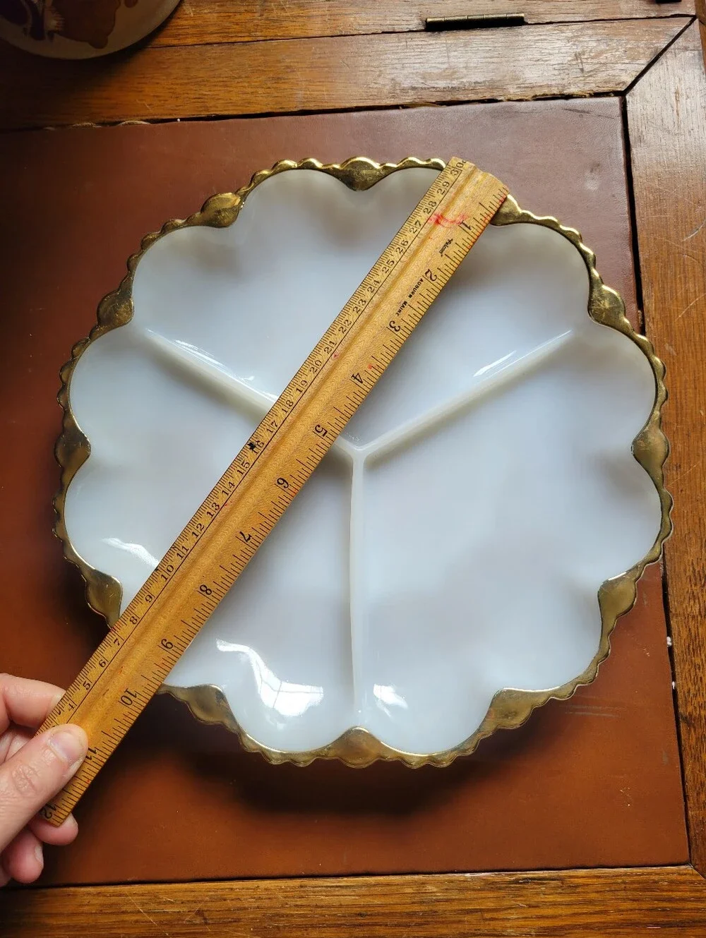 Anchor Hocking Fire King 3-section DIVIDED PLATE white milk glass dish Vintage